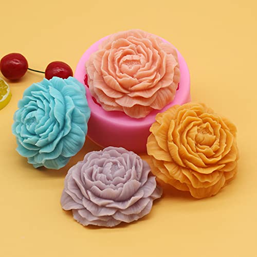 2Pcs Flower Mold Silicone Candle Soap Molds Bloom Flower Silicone Fondant Mold 3D Peony Cake Candy Jelly Chocolate Mold Decoration Baking Tool #TOP4
