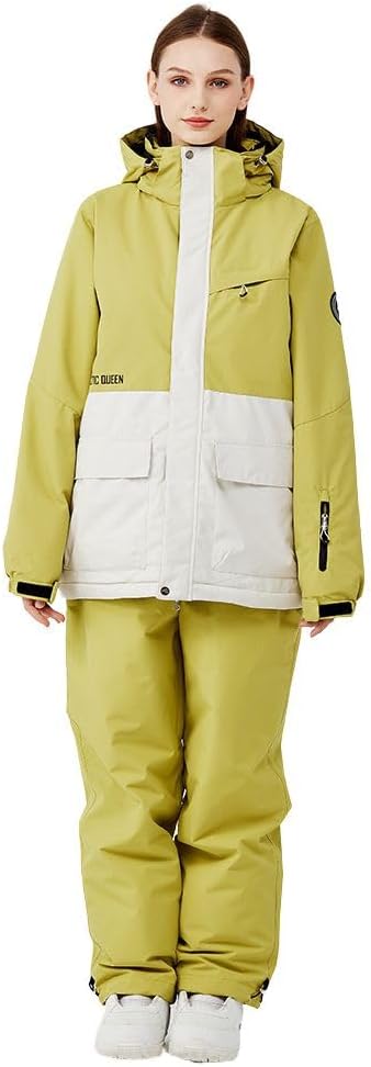 ARCTIC QUEEN 2 Pieces Snowsuit for Women Men Snowboard Jacket and Pants Set Green Series Insulated Warm Ski Suits