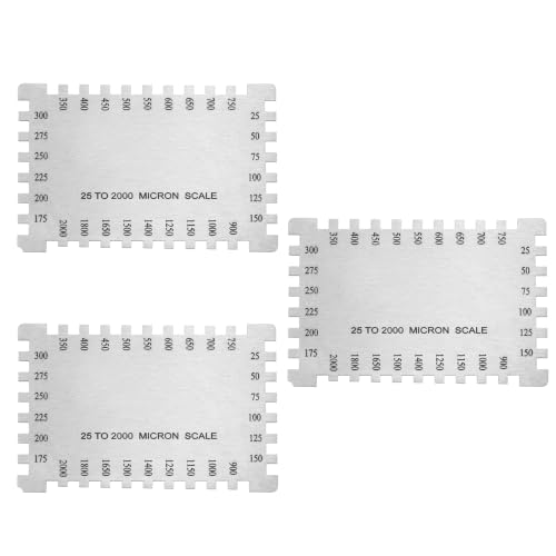 HARFINGTON 3Pcs Peines Cuadrados para Medición de Espesor de Película Húmeda 25-2000μm Alta Precisión Acero Inoxidable Plateado miniatura 1