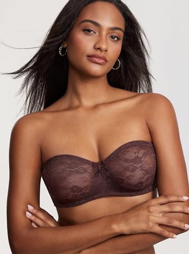 Image of DOBREVA Women's Strapless Lace Bras Unlined See-Through | Underwire, Floral Lace, Sexy, Sheer, Soft, Bow, Multiway, Comfort