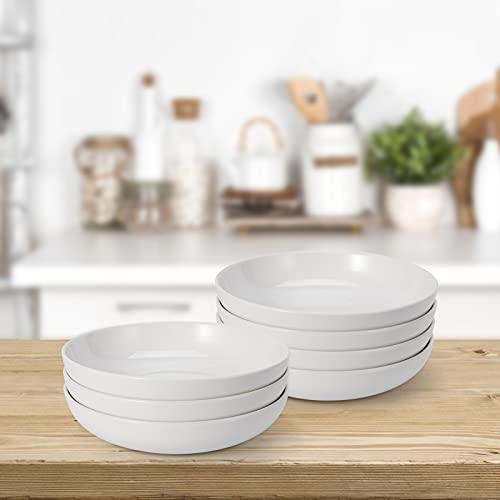 Large Pasta Bowls Set Of 6, White Pasta Plates, Shallow Wide Dinner Bowls, Serving Bowl Set, Premium Porcelain Pasta Salad Bowls, Ceramic Plate Bowls For Kitchen, Microwave Dishwasher Safe, 8 Inch #TOP1