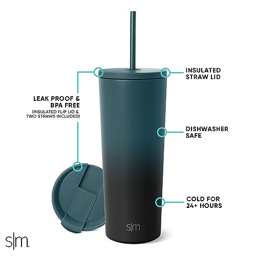 Image of Simple Modern Insulated Tumbler with Lid and Straw | Iced Coffee Cup Reusable Stainless Steel Water Bottle Travel Mug | Gifts for Women Men Her Him | Classic Collection | 24oz | Moonlight