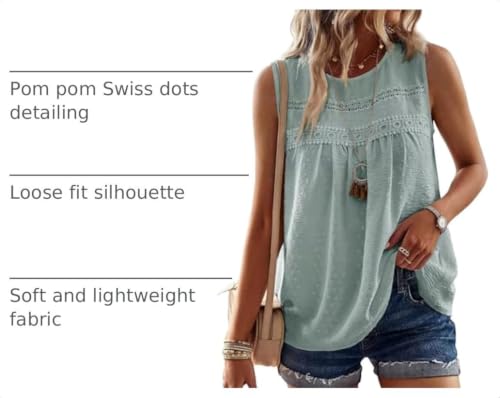 Image of Falechay Tank Tops for Women Flowy Boho Cute Swiss Dots Sleeveless Shirts