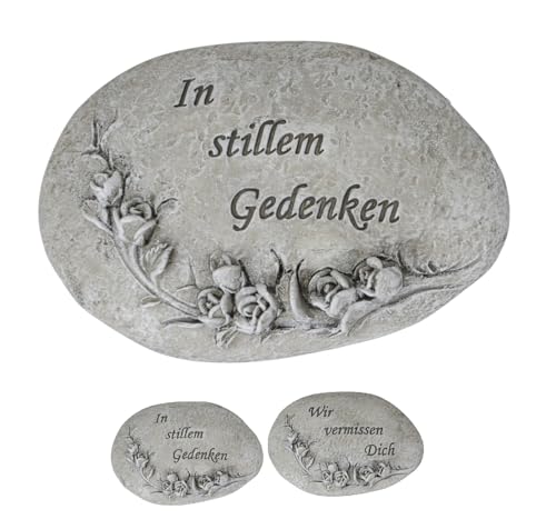 NETPROSHOP Grabschmuck Verzierter Stein - In stillem Gedenken - und - Wir vermissen Dich - ca. 11 x 8 x 3 cm, Auswahl:In stillem Gedenken