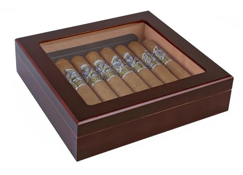 Prestige Import Group - The Chateau Glasstop Cigar Humidor - Capacity: 20 Cigars - Finish: Dark Cherry