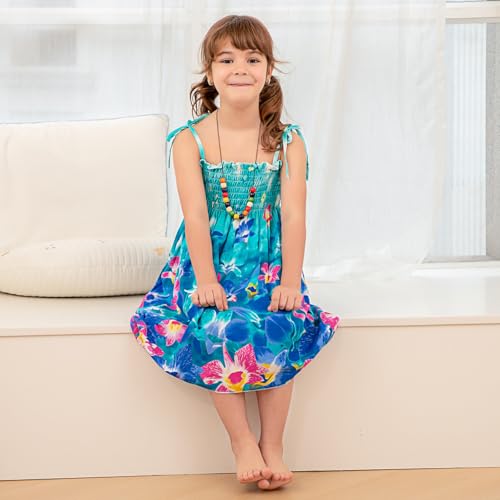 KAKU NANU Girls Summer Dresses Tween Kids Sleeveless Sundress Boho Smocked Tie Strap Outfit 3-11 Years3