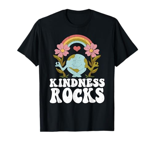 Earth Day Hippie Retro Insegnante Rainbow Kindness Rocce Maglietta