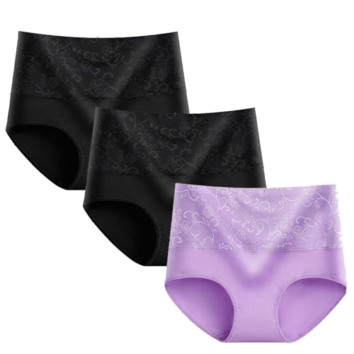 3 Piezas de Faja Moldeadora de Cintura Alta Sexy para Mujer para después del Parto, abdominoplastia y Levantamiento de Cadera Bragas Mujer Pack Bikini Leotardos Rojos Mujer (Hot Pink, XXXL)