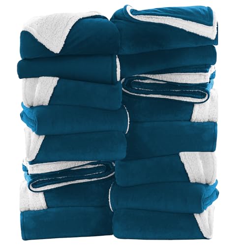 MOONLIGHT20015 16 Pack Bulk Sherpa Throw Blankets, 50x60 Teal