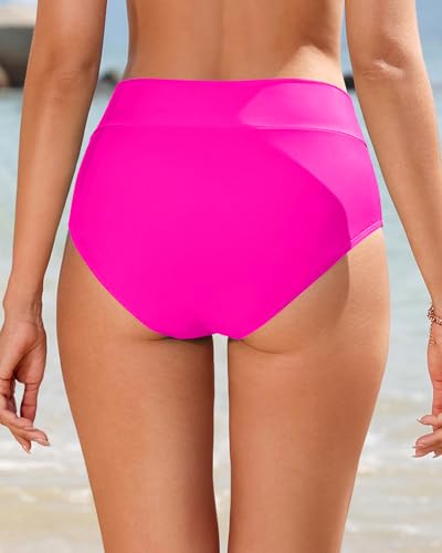 Image of Women V Cut Full Coverage Bikini Bottom - High Waist Swim Bathing Suit Bottoms Cross V Front Swimsuit
