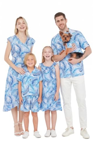 Image of Hawaii Hangover Family Matching Hawaiian Clothes, Simply Blue Leaves | Family matching Hawaiian outfits, Simply Blue Leaves, lightweight rayon, machine washable, tropical leaf print, luaus