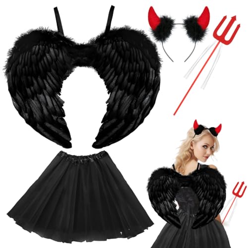 Costume de Diable Femme Noir complet pour régler le casse-tête d'Halloween