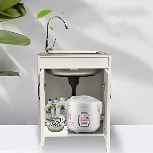 Mobile Lavanderia con Rubinetto e lavello in Acciaio Inox, 1 vano portaoggetti, postazione per Lavaggio Mani per ripostiglio, Cucina, Bagno (Dimensioni: C)