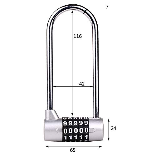 2.75" Wide 5 Position Resettable U-Lock Padlock With 4.57" Long Shackle, Gym, Suitable For Lockers. File Cabinets, Wardrobes, Fences, Sheds, Door Cabinet Locks, 1 Piece, Silver. #TOP5