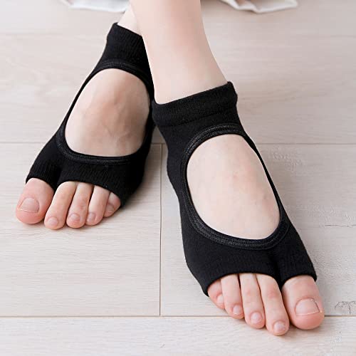 Toeless Open Toe Yoga Socks For Women Pilates Socks With Grips Non Slip Socks For Pilates Ballet Dance Barefoot (2 Pairs (Black & Grey)) #TOP2