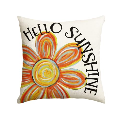 AVOIN colorlife Hello Sunshine Floral Throw Pillow Cover, 18 x 18 Inch Cushion Case Decoration for Sofa Couch Holiday Seasonal Home Decor