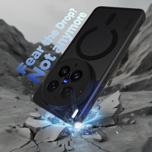 Image of RIGGEAR Shockproof Sleek Hybrid Armor Back Cover Case Compatible with MagSafe Accessories for Vivo X300 Ultra 5G (Smoke Black Matte PC + Black TPU Bumper)