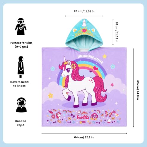 Image of Famyo Maxx Hooded Poncho Towel for Kids 1-7 Years, Purple June, 60x60 cm | Soft Quick-Dry Microfiber Kids Bath Towel | Swimming, Pool & Beach Towel for Boys & Girls for Kids