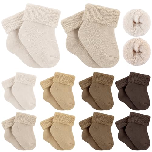 Twistover 10 Pairs Preemie Baby Terry Cotton Turn Cuff Socks for Newborn Girls Boys - Nicu(Maillard Color Preemie)