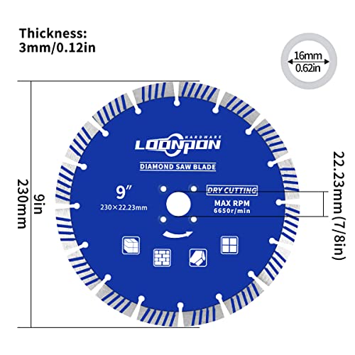 9'' Diamond Circular Saw Blade Disc,230Mm Concrete Saw Blade For Cutting Ceramic Tile, Marble, Ceramic, Concrete 7/8''Bore With Reducing Ring 5/8'' (9'' X 7/8'' H) #TOP1