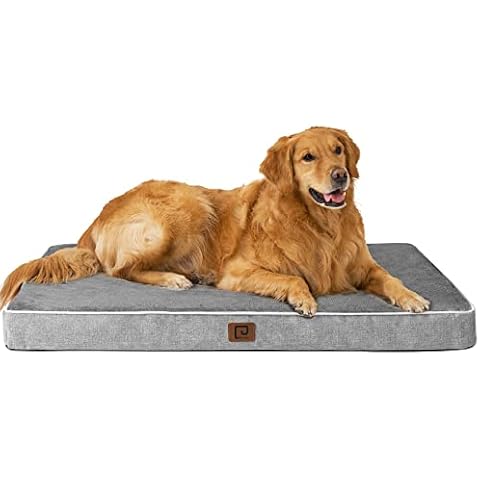EHEYCIGA Memory Foam Dog Beds for Large Dogs, Waterproof Orthopedic Washable Extra Large Dog Bed for Crate, XL Pet Bed with Waterproof Removable Cover and Non-Slip Bottom, Grey Cover