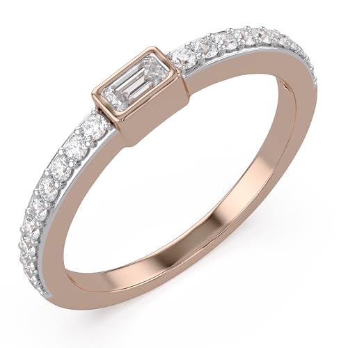 AFFY Stackable Promise Ring for Women, 0.10 Carat (ctw) Baguette and Round Cut Natural White Diamond Engagement Wedding Ring In 10K Solid Rose Gold Jewelry For Her 1/10 ctw Size-7.5 by AFFY - Used condition - US$116.77
