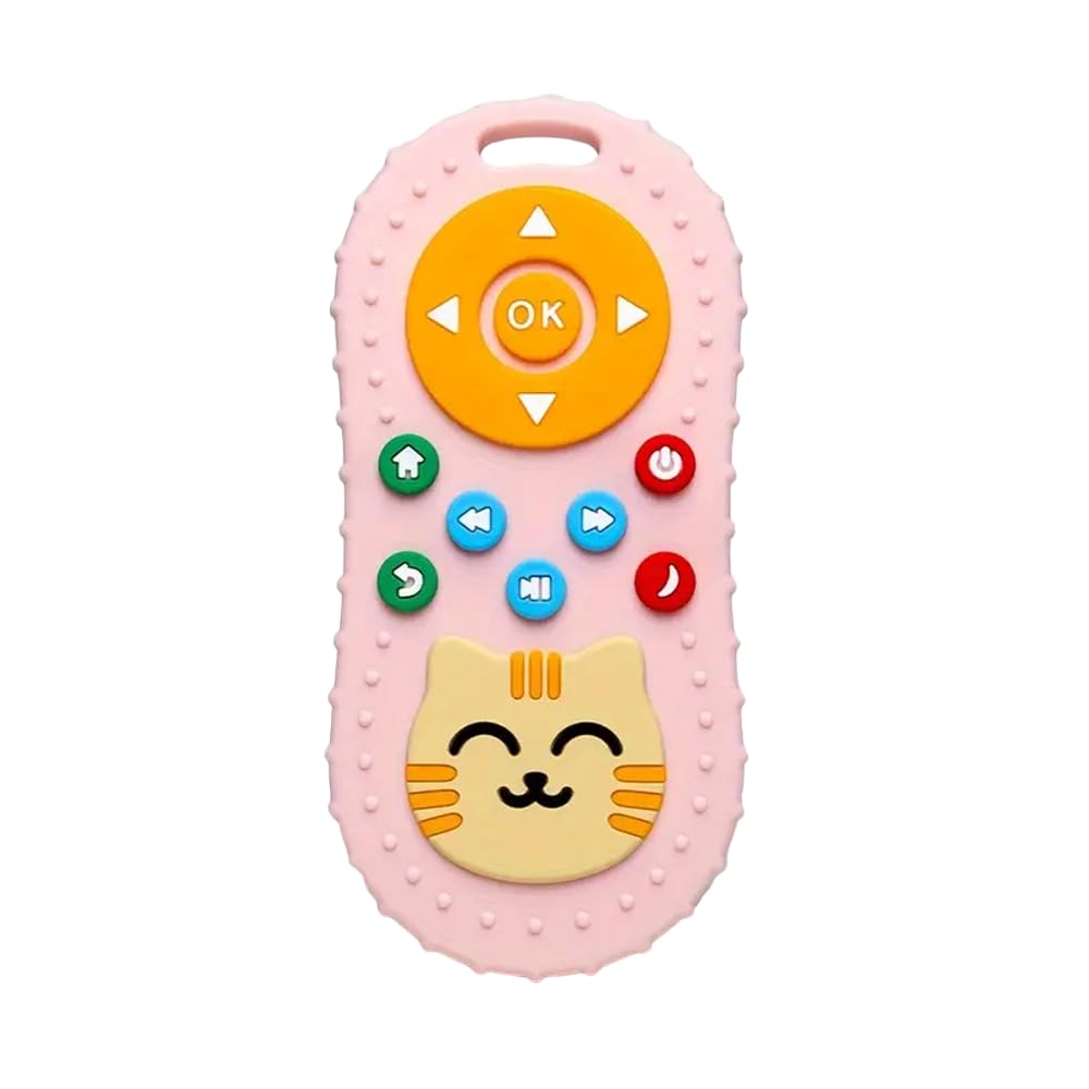 Tekme Cute Cat Silicone Baby Teether - Cat Remote Control Shape Food Grade Teething Toy for Babies - Sensory Teething Toy, Remote Teether for Babies (Pink)-image-3