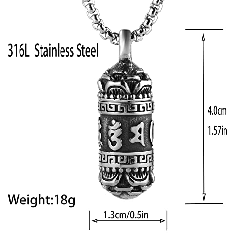 Tibetan Buddhist Meditation Stainless Steel Pendant Necklace,Cremation Ashes Pill Cylinder Container Necklace3