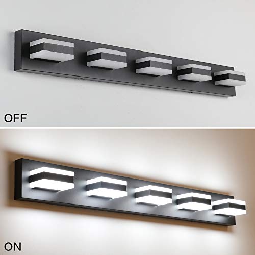 Image of SOLFART Black 5 Light Bathroom Vanity Lights Over Mirror LED Modern Vanity Lights for Bathroom 5 Lights ETL Listed