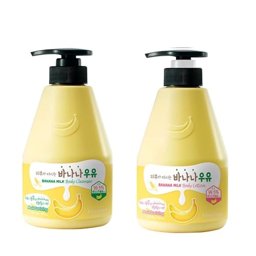 Kwailnara WELCOS Banana Milk Body Lotion & Body Wash Set – Moisturizing & Soothing Korean Skincare Set with Banana Extract, 560g / 19.75oz Each