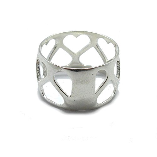 Bague en argent massif 925 Empress à bande large ornée de coeurs