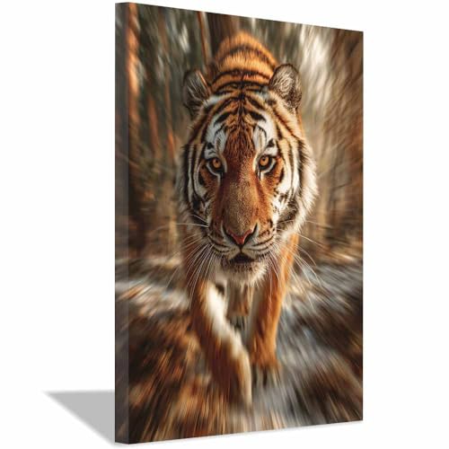Tableau sur toile tigre pour habiller un mur vide peinture jaune encadrée salon 40x60cm