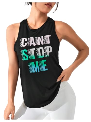 SweatyRocks Women's Racerback Workout Tank Top Letter Graphic Running Athletic Shirts