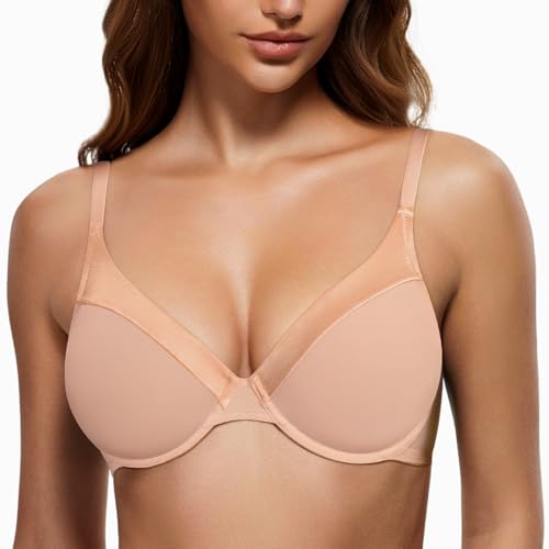 Image of Wingslove Women's Sheer Lace Bra Demi Through Mesh Bralette Unlined Underwire Support Non Padded