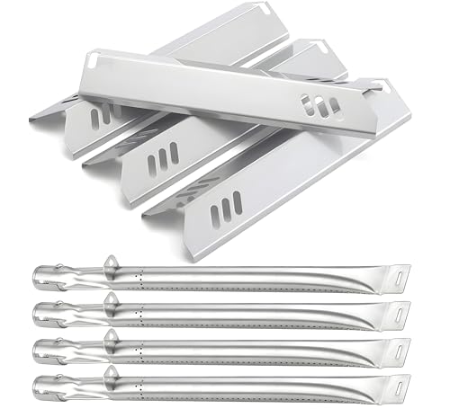 Outdoor Bazaar Set of Four Replacement Heat plates and Burners for Uniflame, Better Home and Garden, Dyna Glo 4 burner grill parts, Backyard Grill Replacement Parts, dgf493bnp parts, Stainless Steel