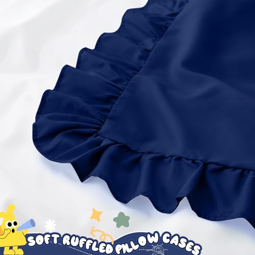 Image of 13 inchx18 inch Toddler Pillow Cases Set of 2, Navy Blue Ruffled Pillow Shams Brushed Microfiber Nursery Pillow Cover for Boys Girls, Soft Breathable Machine Washable