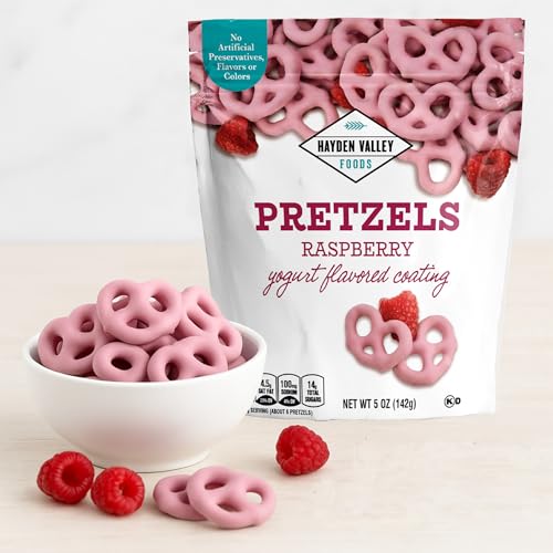 Hayden Valley Foods Raspberry Yogurt Flavored Covered Pretzels | 5 oz Resealable Bag | Gourmet Pink Valentine's Day Pretzels