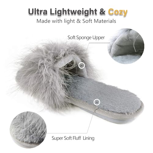 Image of Fur Story Women's Furry Slippers Open Toe Fuzzy Slippers Memory Foam Fluffy House Sandal