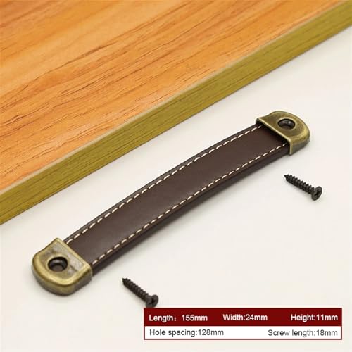 Poignées de tiroir de garde-robe en cuir marron 128mm pour meuble - 3