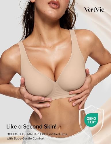 Image of Vertvie Jelly Wireless Bras for Women Push Up Plunge Seamless T-Shirt Bras No Underwire Supportive Full Coverage Bralettes