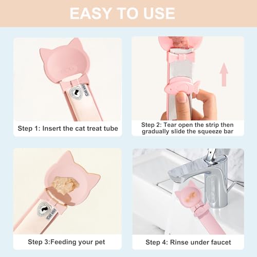 Image of PETPAWLOVELY-1PCS Cat Treat Spoon Squeeze,Cat Strip Feeder spoon,Multi-Function Dispenser spoons,Easy Feeding Spoons for Licky Treats,Pet Food tool for Wet Food(Pink)