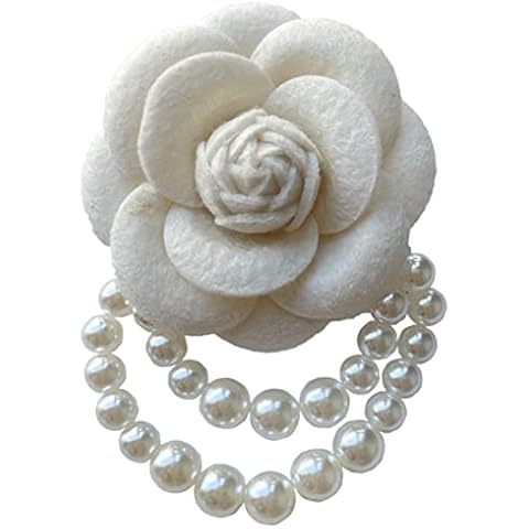 Fashion Jewelry Designer Camellia Faux Pearl White Flower Peony Rose Statement Large Blouse Brooch Pin for Women Cover