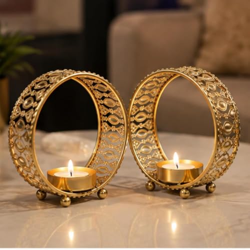 Image of Webelkart Premium Decorative Candlestick Holder for Home and Dining Table Decor /Tealight Candle Holder for Home and Office Decor - (6.5 inches Gold) (Gold -Ring)