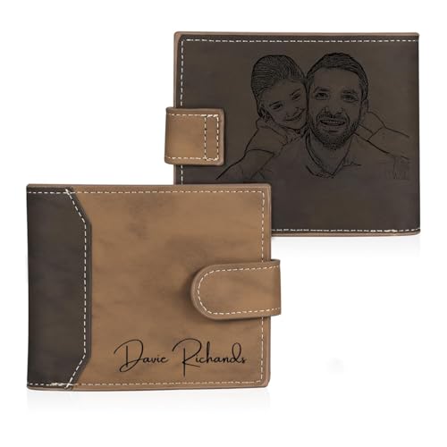 RolaOnly Homem carteiras de fotos nome gravado personalizado porta-cartões dobrável com corrente cartões de crédito carteira de Bifold presente de aniversário / Natal / Dia dos Namorados / Dia do Pai