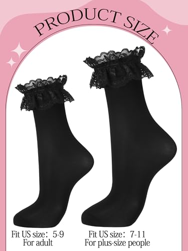 6 Pairs Womens Ankle Socks Casual Ruffle Lace Socks Cute Breathable Thin Cool Frilly Stocking for Girls Women3