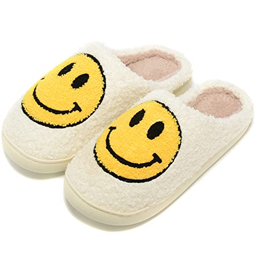 Smile Face Slippers for Women Men Warm Non-Slip Comfortable Home Happy Face Slippers Winter Slides, Yellow, 10.5-11.5 Women/10-11 Men
