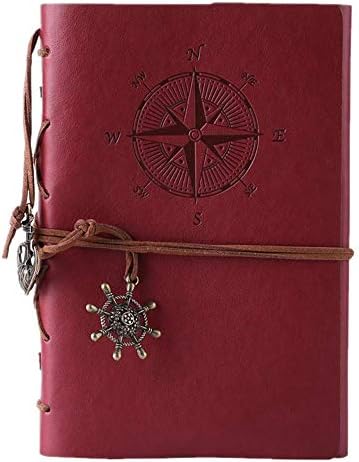 Leather Journal, Classic Embossed Spiral Bound Refillable Notebook, 160 Blank Paper and Retro Pendants for Women Men Travel Journal Gifts A6 Blue