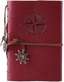 Leather Journal, Classic Embossed Spiral Bound Refillable Notebook, 160 Blank Paper and Retro Pendants for Women Men Travel Journal Gifts A6 Blue
