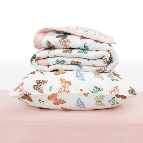 Image of Little Unicorn Toddler Bedding 3-Piece Set | Includes Comforter, Crib Sheet & Pillowcase | Soft & Breathable Muslin Fabric | for Convertible Cribs & Toddler Beds (Butterflies)