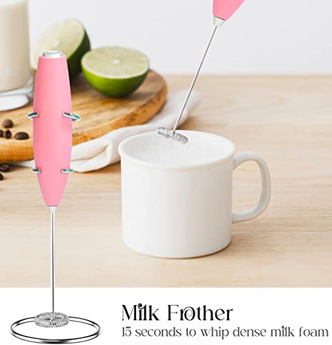 Image of Unleash the BARISTA in you with BAZIX Milk Frother with FREE 16 TYPES of STENCIL DESIGNS worth Rs. 300 for making Cafe Style Drinks at Home- Handheld-Battery Operated-Milk and Coffee Frother, Stainless Steel Whisk and Stand, Portable Foam Maker, Cappuccino, Lattes, and Egg Beaters